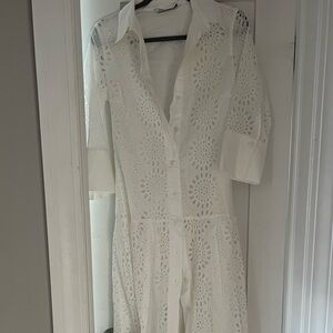 Zara white long sleeve button maxi dress